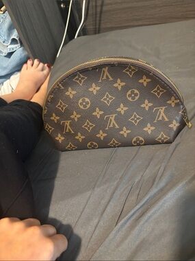 Louis Vuitton Monogram Half-Moon Cosmetic Pouch in Brown and Gold